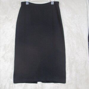 ST. JOHN BASICS Black Santana Knit Midi Skirt with Slit Size 14 Stretch Designer